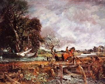 ブルック川の流れ Painting - 跳躍する馬 ロマンチックな風景 ジョン・コンスタブルの小川